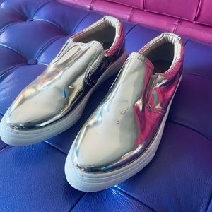 Marco Republic Silver Shiny Slip-on Shoes